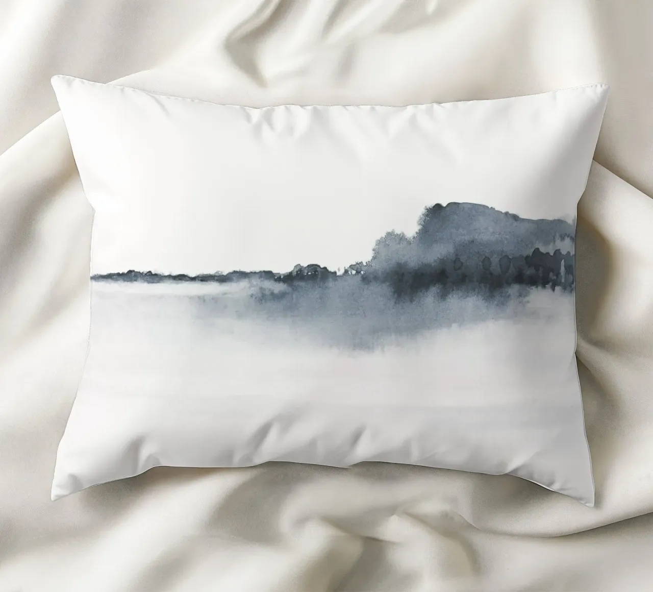 Abstract landscape in blue-grey kussen van NouveauPrints