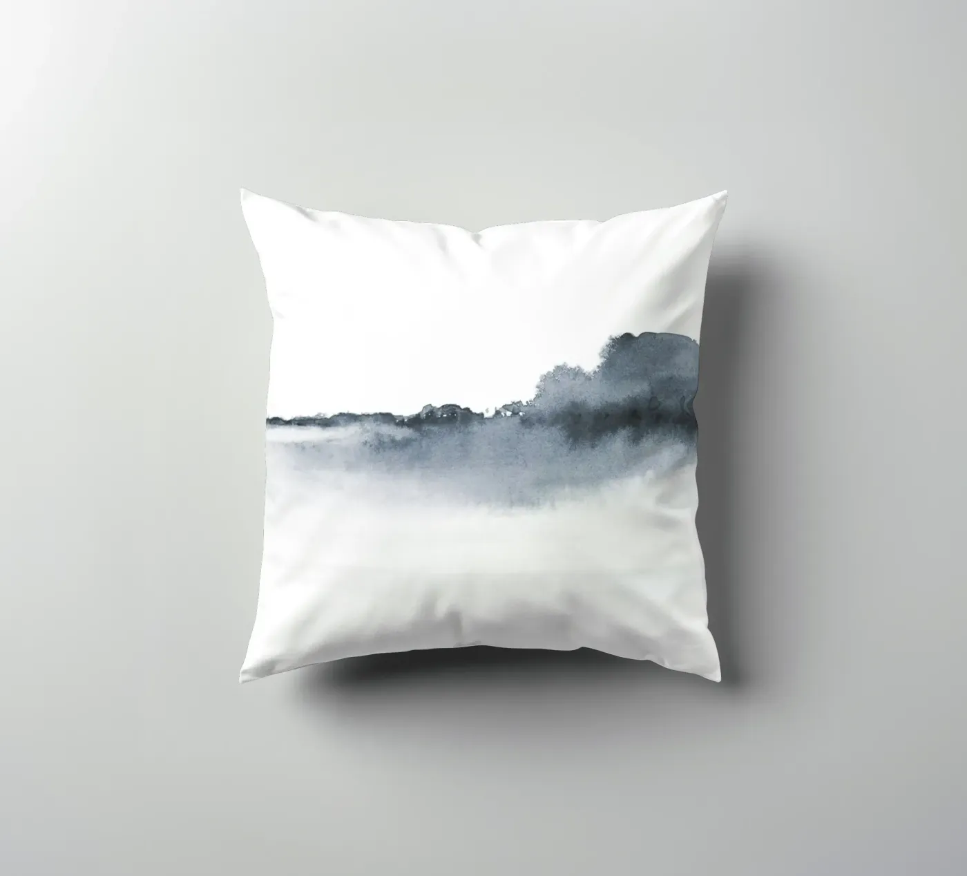 Abstract landscape in blue-grey decorative cushion by NouveauPrints