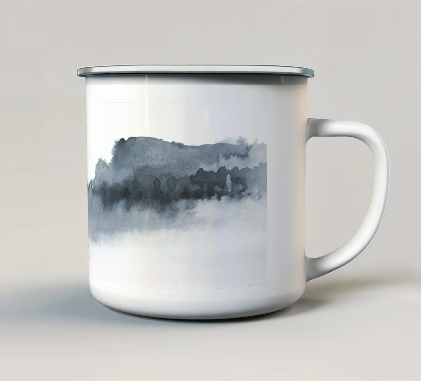 Abstract landscape in blue-grey enamel mug by NouveauPrints