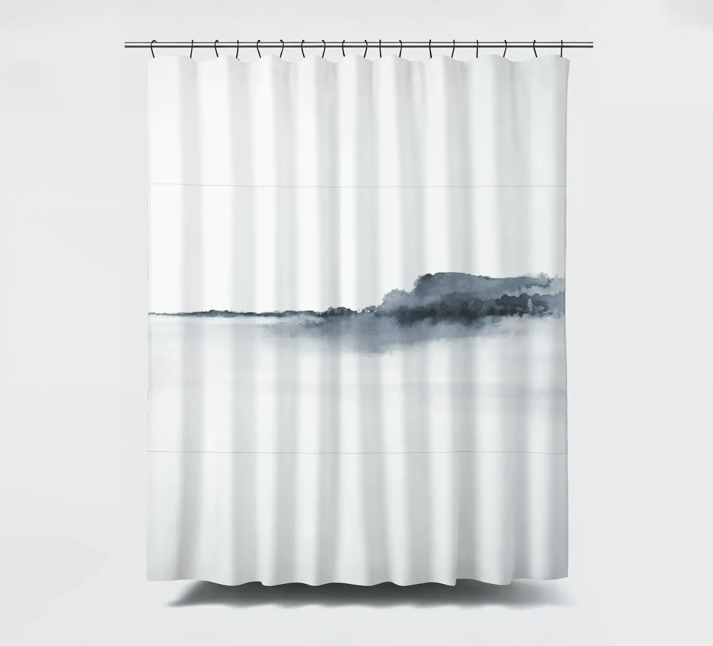 Abstract landscape in blue-grey shower curtain by NouveauPrints