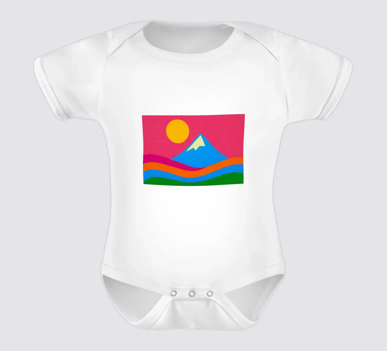 Il Monte Fuji: un'esplosione pop nel cuore del Giappone body neonato maniche corte da Affiches Soleil & Déco Lumineuse – Sunny
