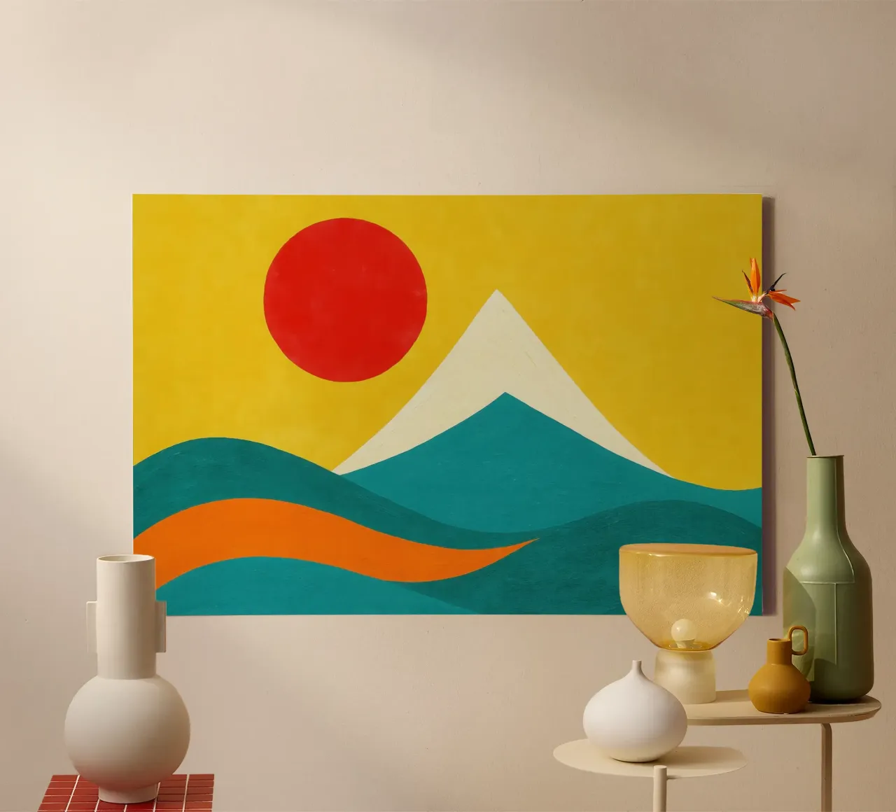 Monte Fuji - Lo splendore del sole rosso tela con Cornice a cassetta da Affiches Soleil & Déco Lumineuse – Sunny