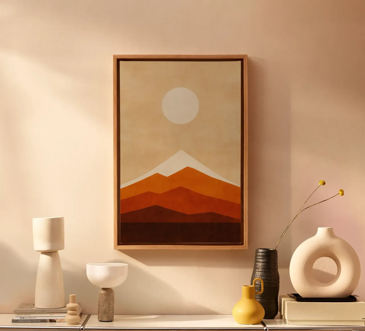 Japan - Ochre harmony and the Sacred Mountain canvas with Floater frame by Affiches Soleil & Déco Lumineuse – Sunny