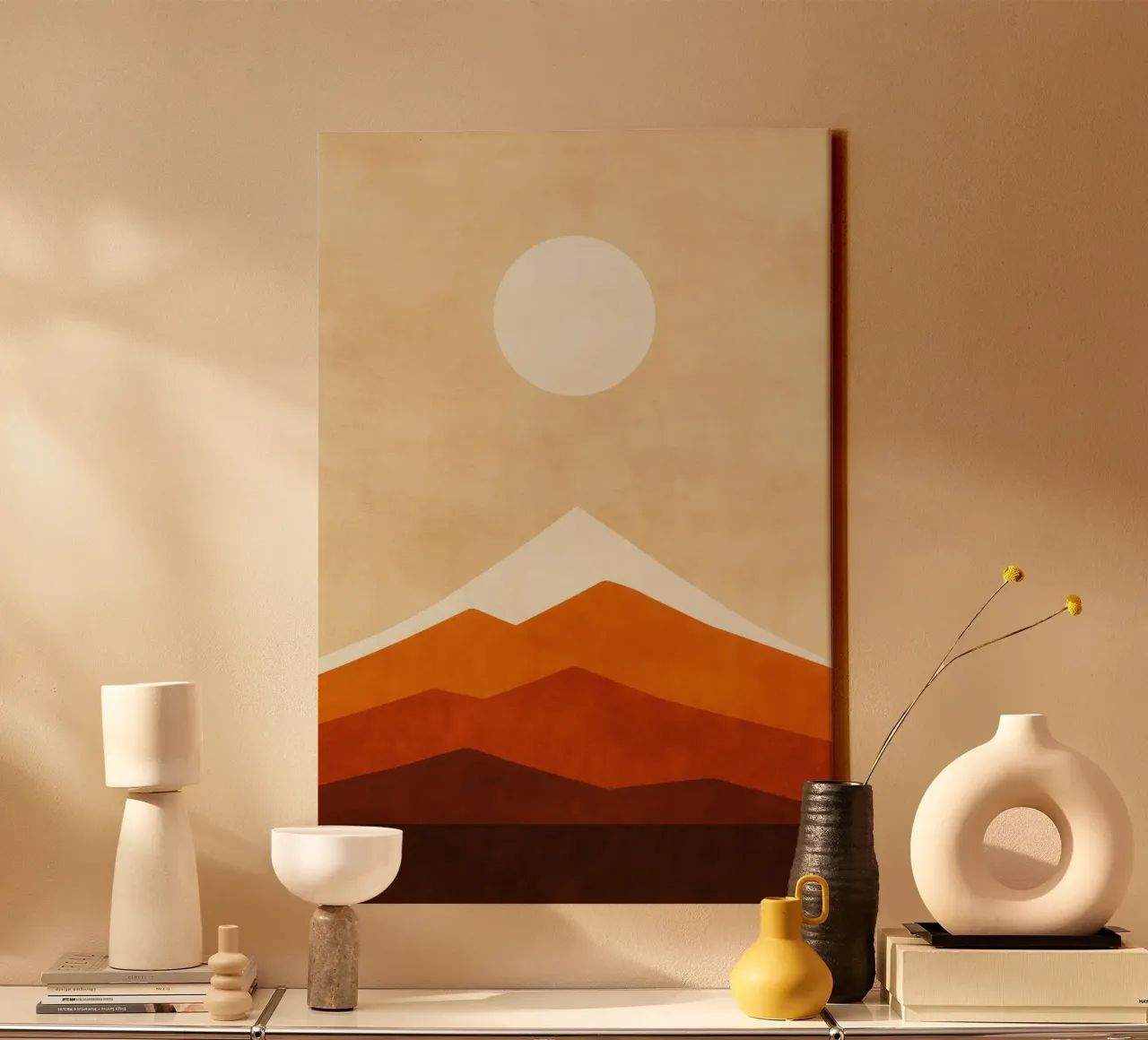 Japan - Ochre harmony and the Sacred Mountain canvas with Floater frame by Affiches Soleil & Déco Lumineuse – Sunny