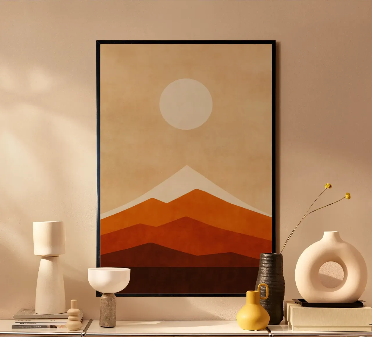 Giappone - L'armonia dell'ocra e la Montagna Sacra poster con telaio in alluminio da Affiches Soleil & Déco Lumineuse – Sunny