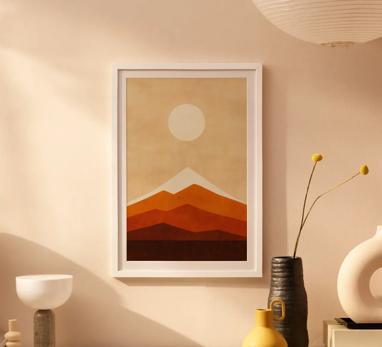 Giappone - L'armonia dell'ocra e la Montagna Sacra poster con telaio in alluminio da Affiches Soleil & Déco Lumineuse – Sunny