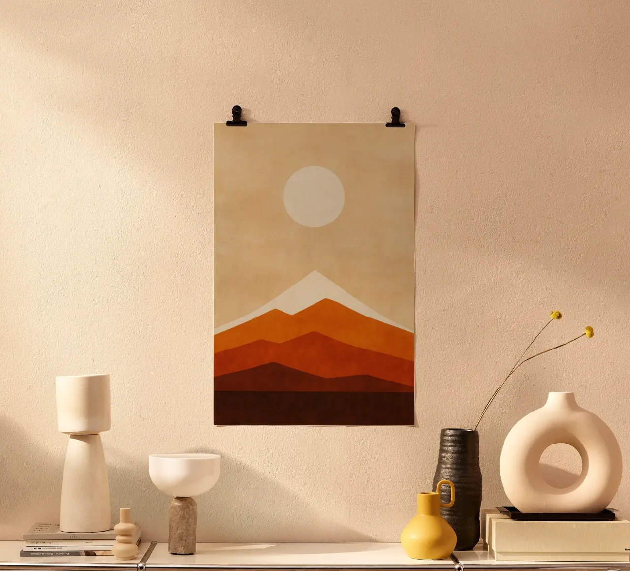 Giappone - L'armonia dell'ocra e la Montagna Sacra poster con telaio in alluminio da Affiches Soleil & Déco Lumineuse – Sunny