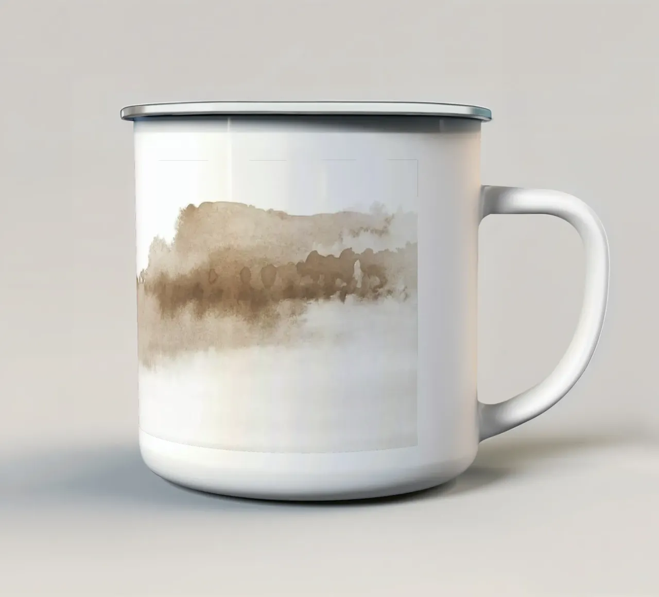 Paesaggio astratto in beige e bianco tazza in smalto da NouveauPrints