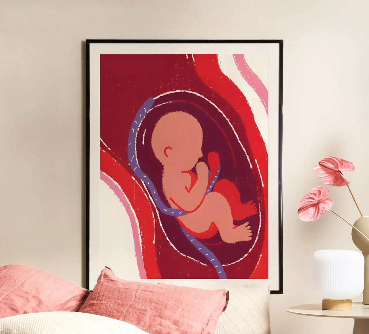 Il bambino nel grembo materno poster con telaio in legno da PERSONAL TOUCH