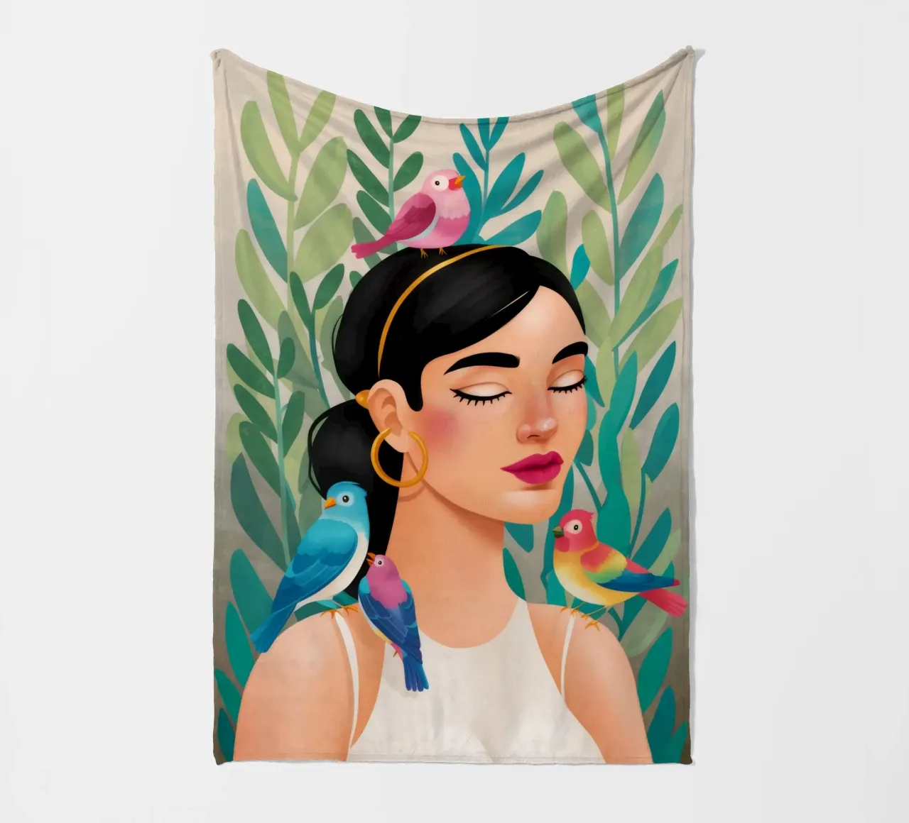 Serene Birds fleece blanket by Ivory Frame