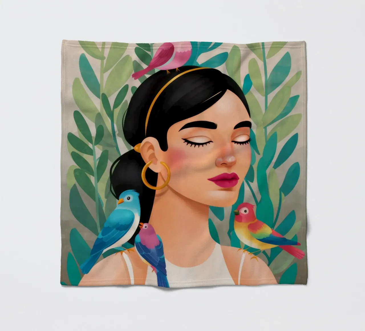 Serene Birds fleece blanket by Ivory Frame