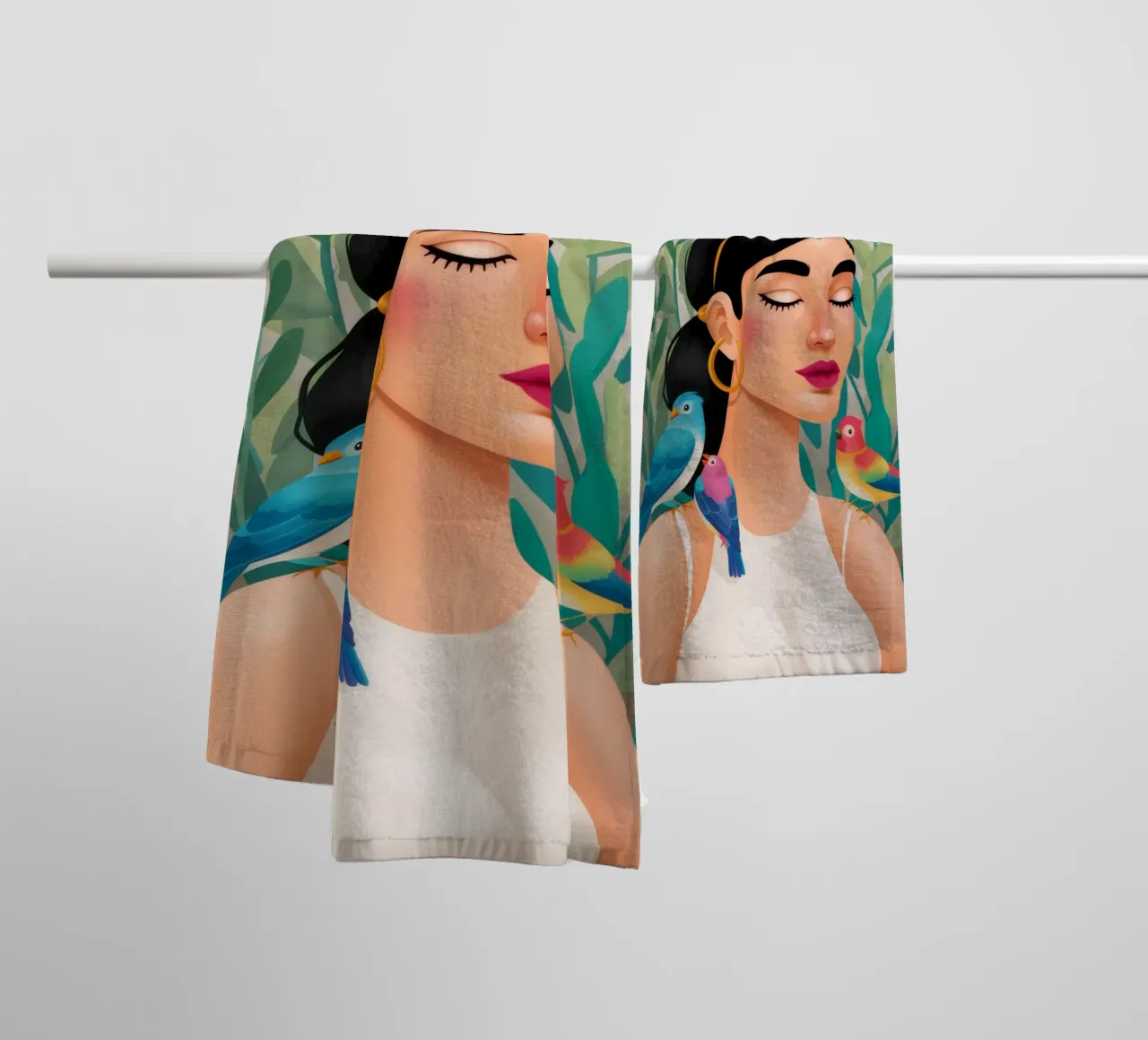 Serene vogels badhanddoek van Ivory Frame