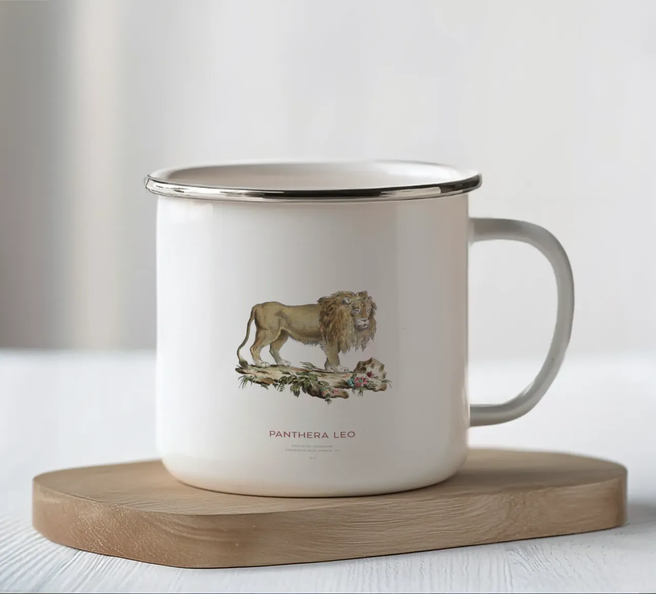 Leone Illustrazione scientifica d'epoca tazza in smalto da Vintagrafica
