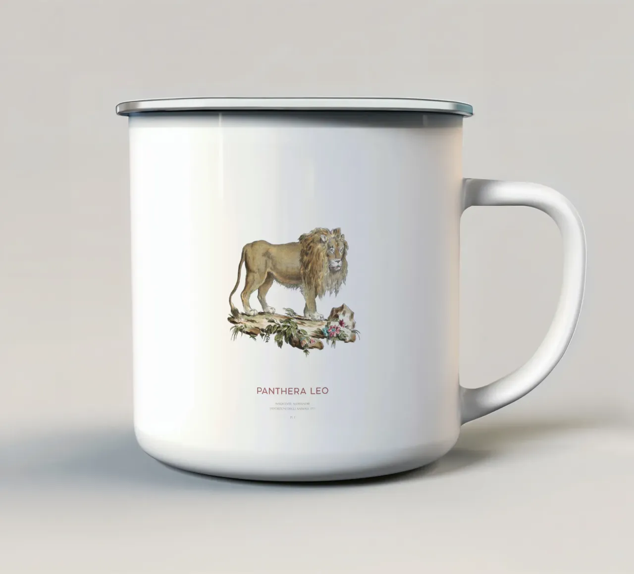 Leone Illustrazione scientifica d'epoca tazza in smalto da Vintagrafica