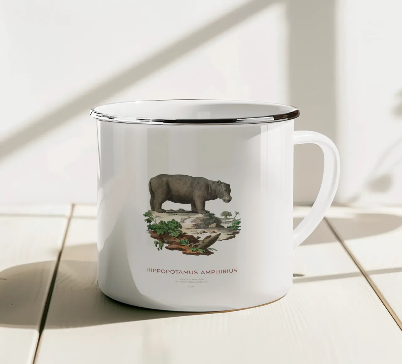 Ippopotamo Incisione minimalista tazza in smalto da Vintagrafica