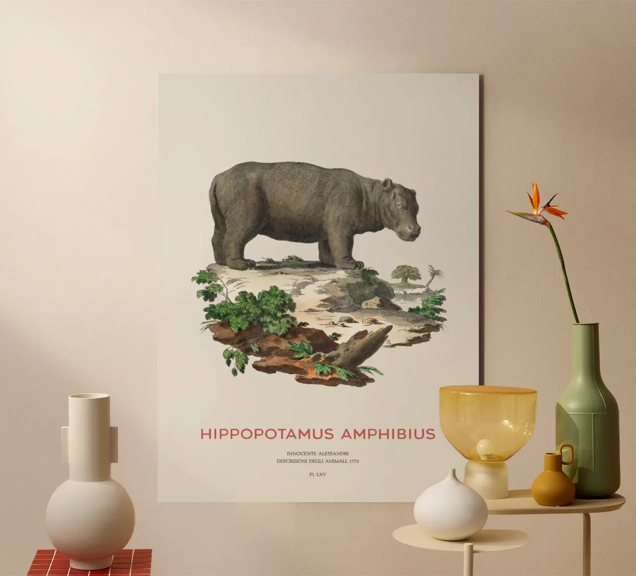Ippopotamo Incisione minimalista alluminio dibond da Vintagrafica