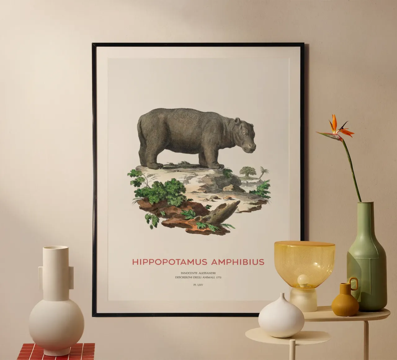 Ippopotamo Incisione minimalista poster con telaio in alluminio da Vintagrafica