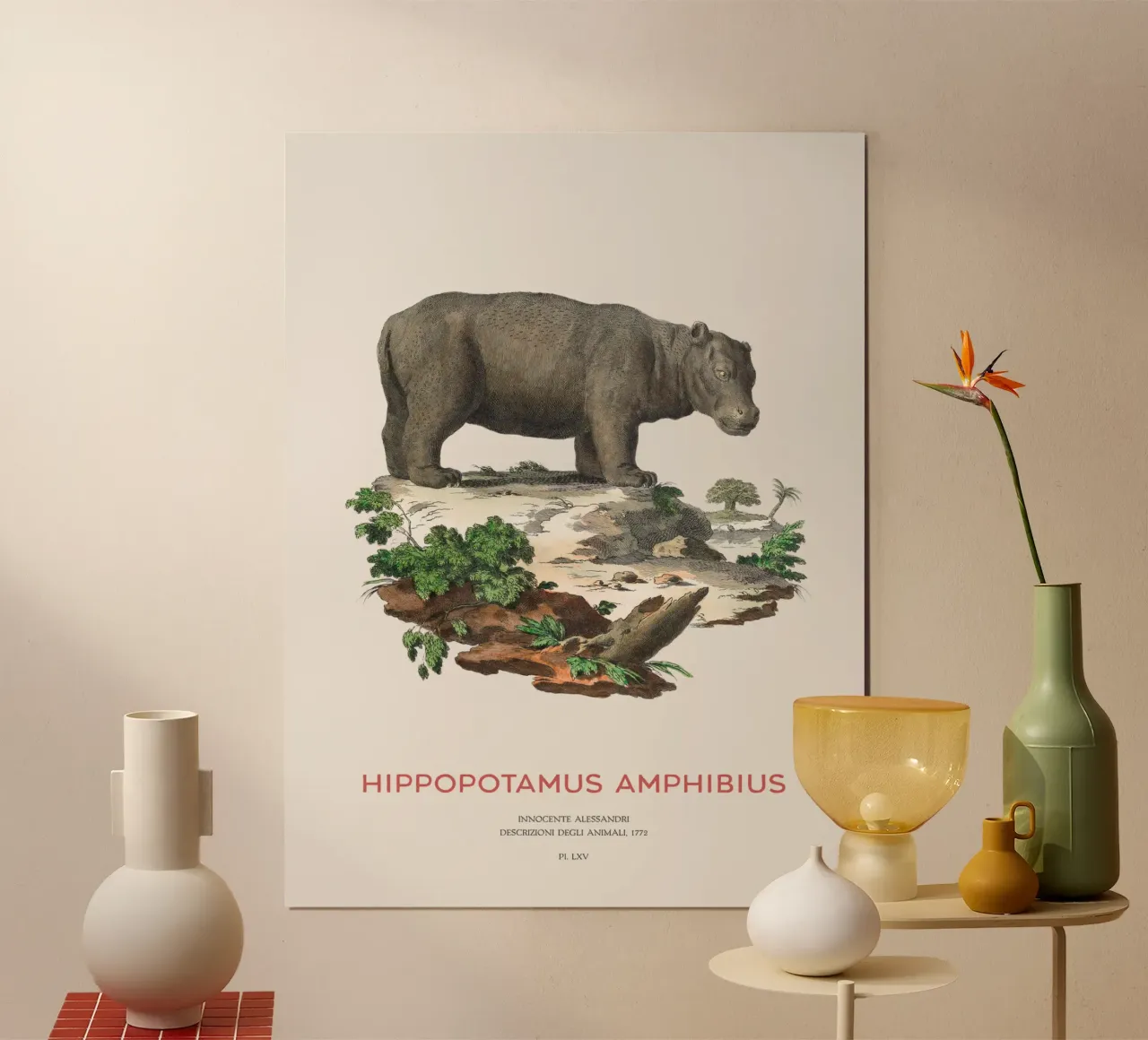 Ippopotamo Incisione minimalista poster con telaio in alluminio da Vintagrafica