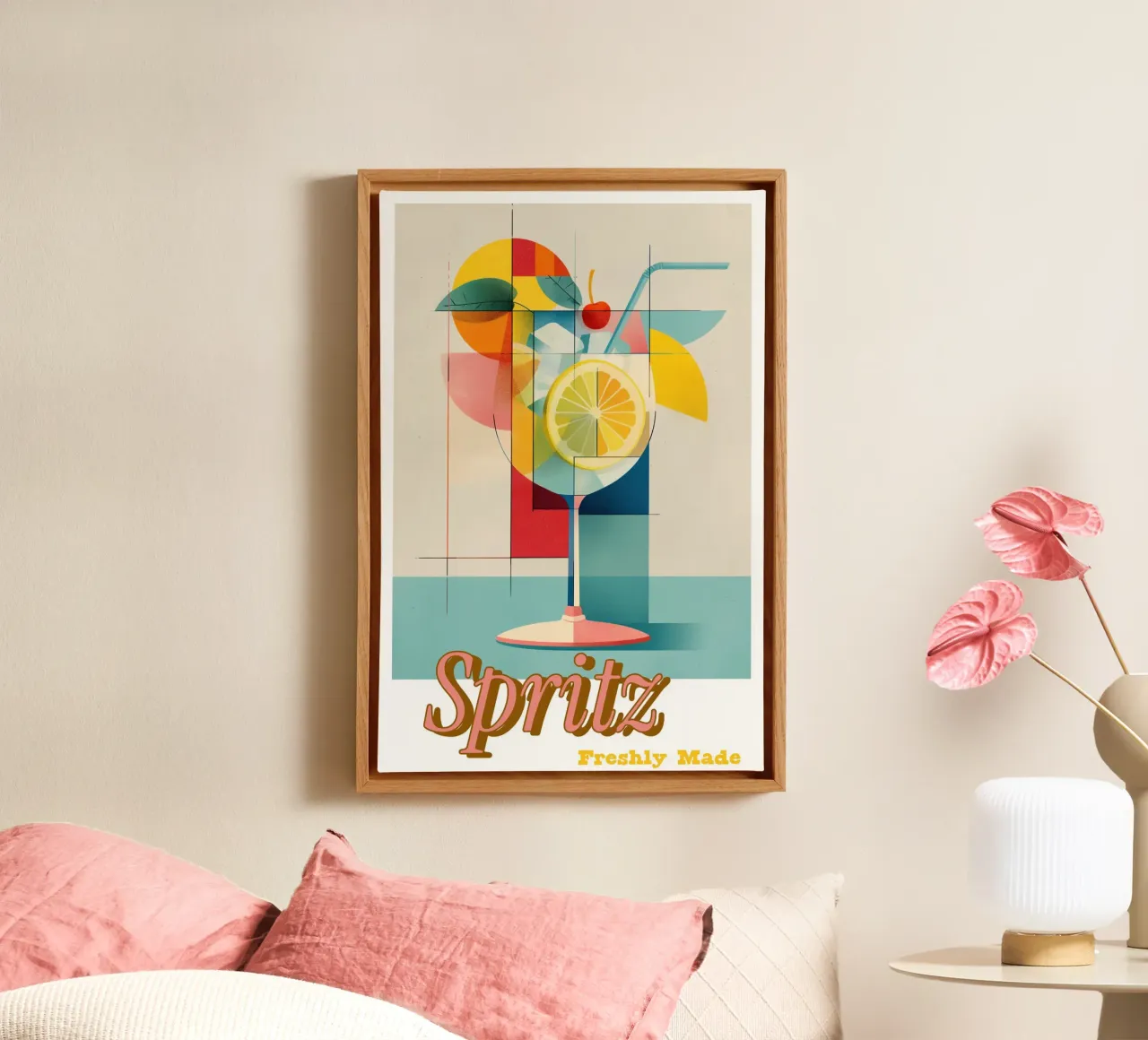 Spritz Poster - Retro cocktail muurschildering voor keuken & bar canvas met Baklijst van Artworkai Shop