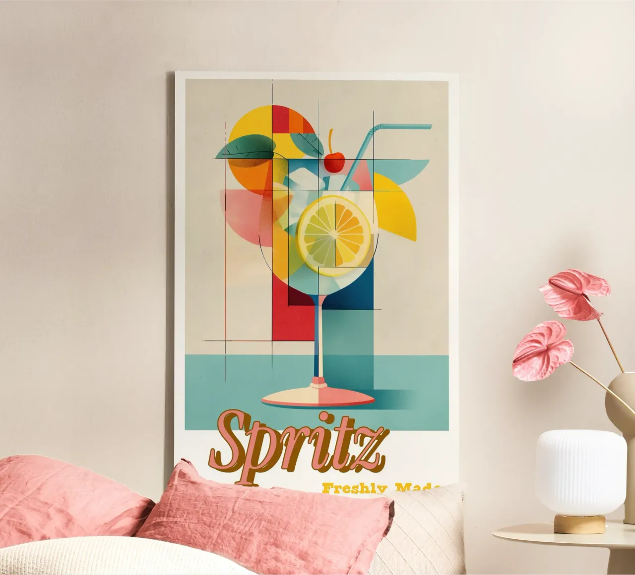 Spritz Poster - Retro cocktail muurschildering voor keuken & bar canvas met Baklijst van Artworkai Shop