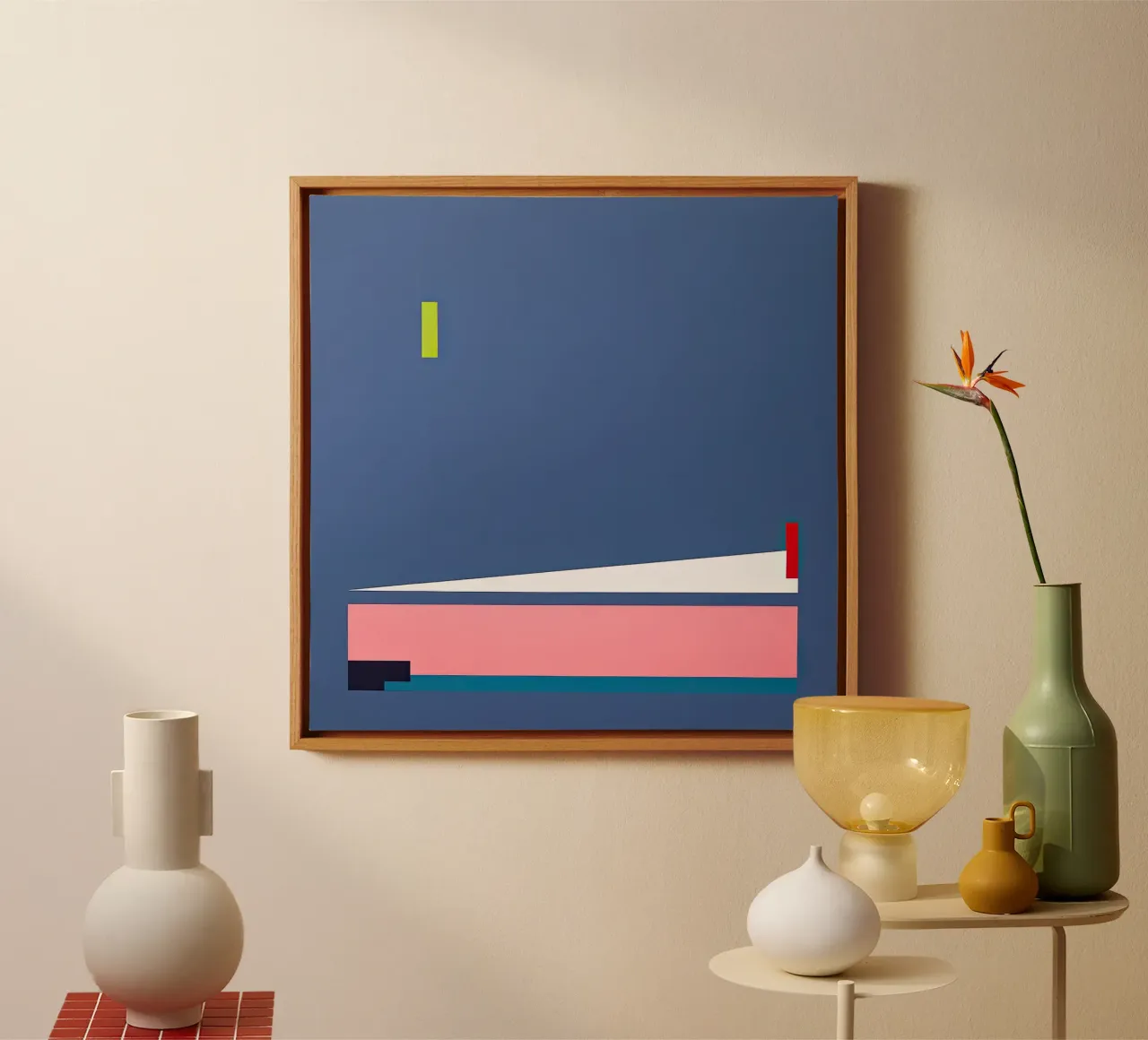 Geometric Minimalist Painting on Grey Background canvas with Floater frame by Artbyvo