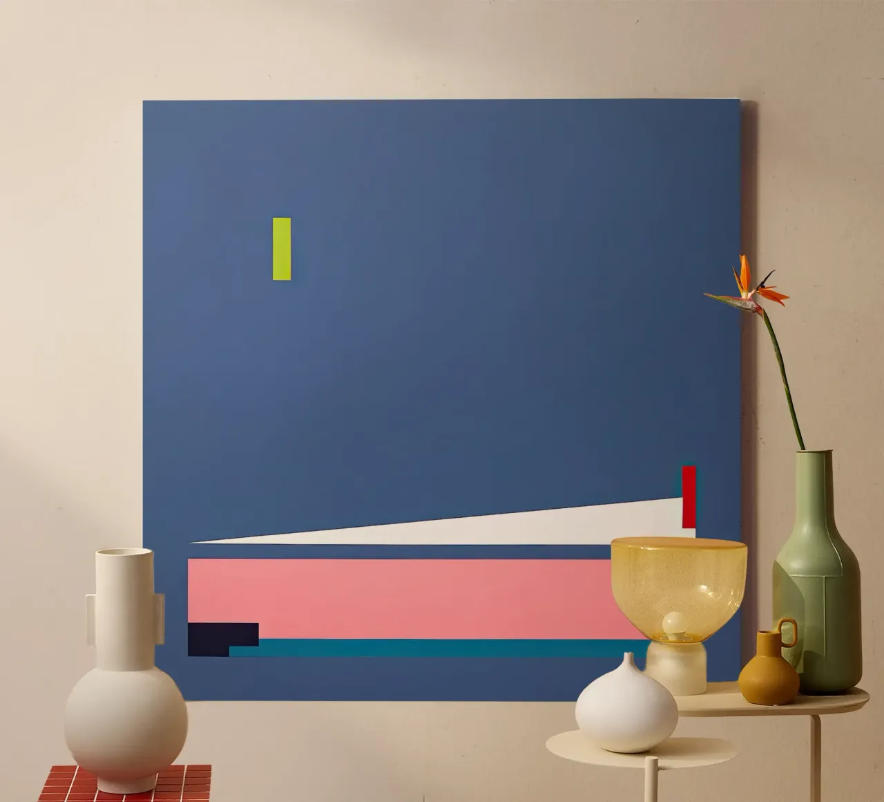 Geometric Minimalist Painting on Grey Background canvas with Floater frame by Artbyvo