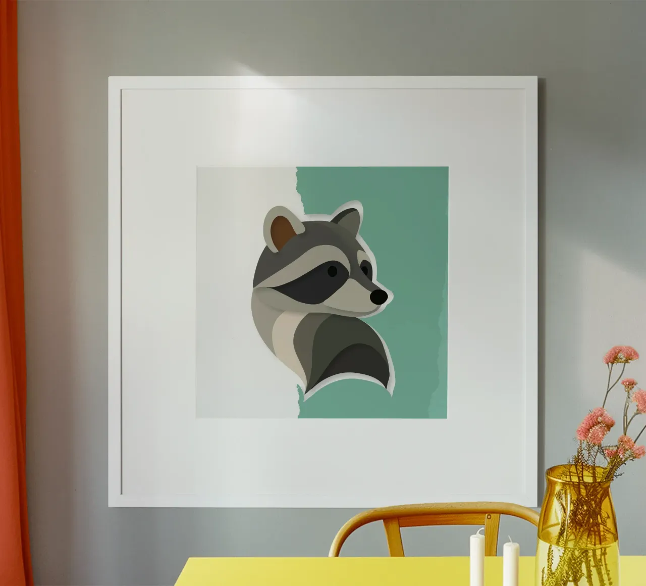 Procione giocoso in stile carta - simpatico motivo animale poster con telaio in plastica da namosh