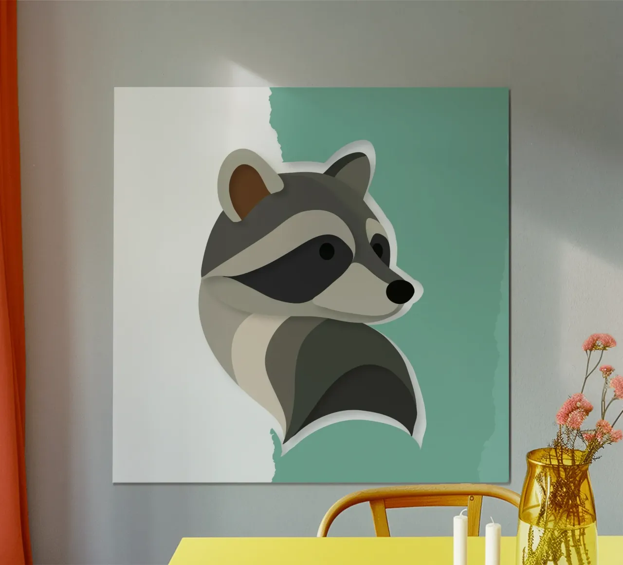 Procione giocoso in stile carta - simpatico motivo animale poster con telaio in plastica da namosh