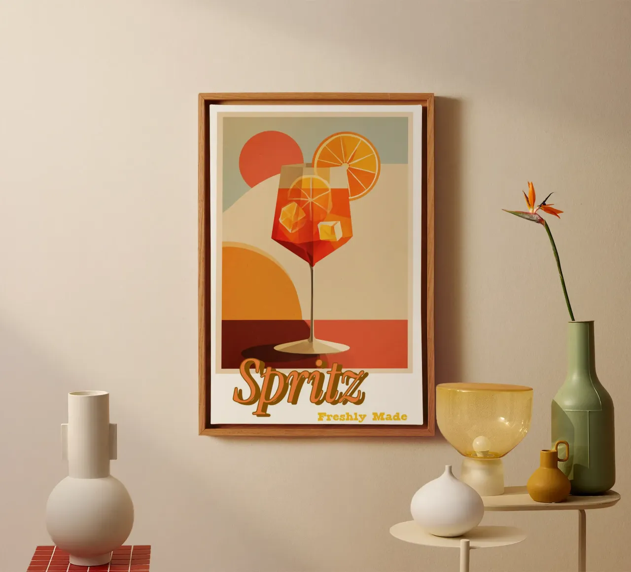 Orange Spritz - Retro zomerposter voor bar & keuken canvas met Baklijst van Artworkai Shop