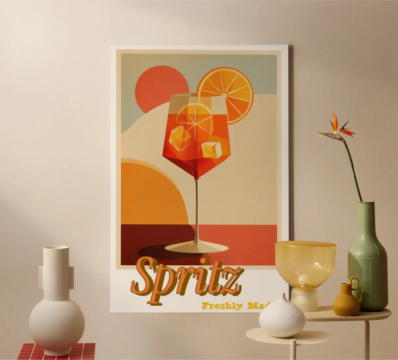 Orange Spritz - Retro zomerposter voor bar & keuken canvas met Baklijst van Artworkai Shop
