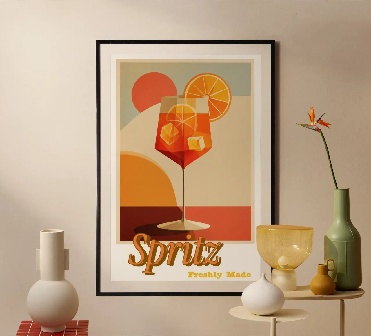 Spritz all'arancia - Poster estivo retrò per bar e cucina poster con telaio in legno da Artworkai Shop