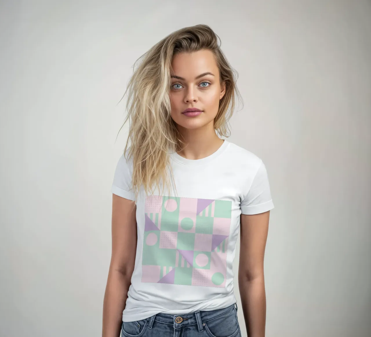 Riviera Tiles Pastels Vibes women's fitted t-shirt by designdn