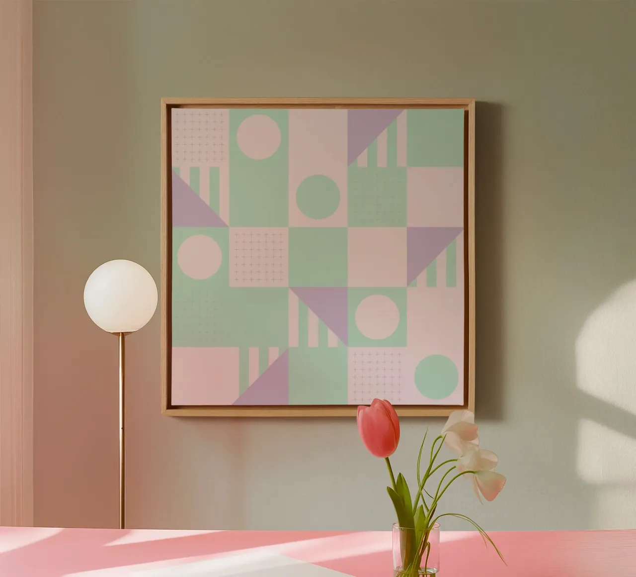 Riviera Tiles Pastels Vibes tela con Cornice a cassetta da designdn