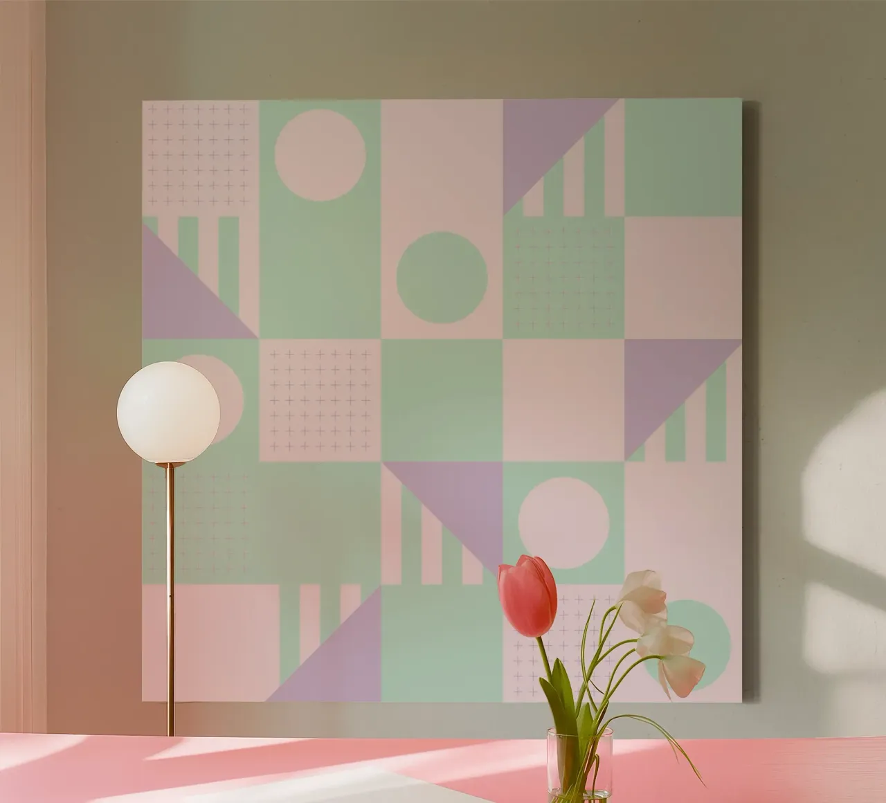Riviera Tiles Pastels Vibes tela con Cornice a cassetta da designdn