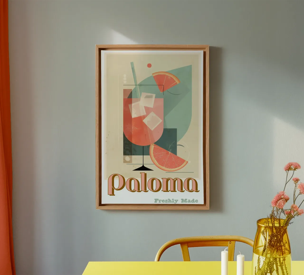 Poster Paloma - Bevanda retrò al pompelmo per cucina e bar tela con Cornice a cassetta da Artworkai Shop
