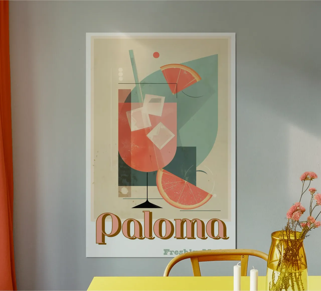 Poster Paloma - Bevanda retrò al pompelmo per cucina e bar poster con telaio in plastica da Artworkai Shop