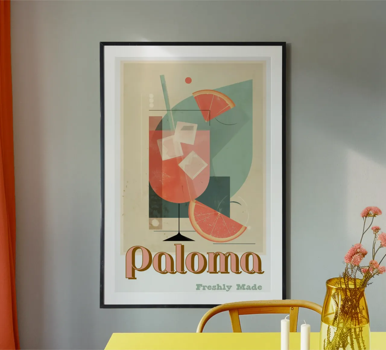 Poster Paloma - Bevanda retrò al pompelmo per cucina e bar poster con telaio in plastica da Artworkai Shop