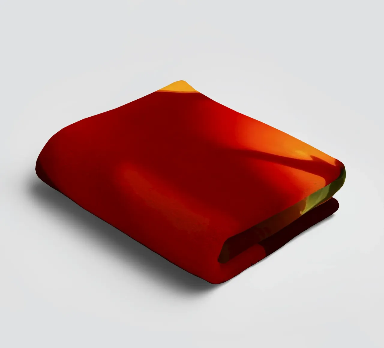 Bright red tomato resting on a warm orange surface towel by DesignDoodle
