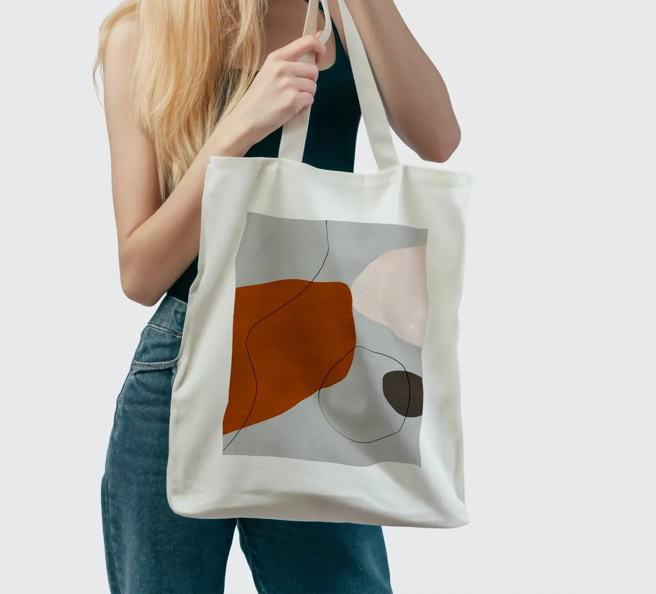 forme astratte curve forme geometriche forma arancione borsa in juta da Janine P McGuire