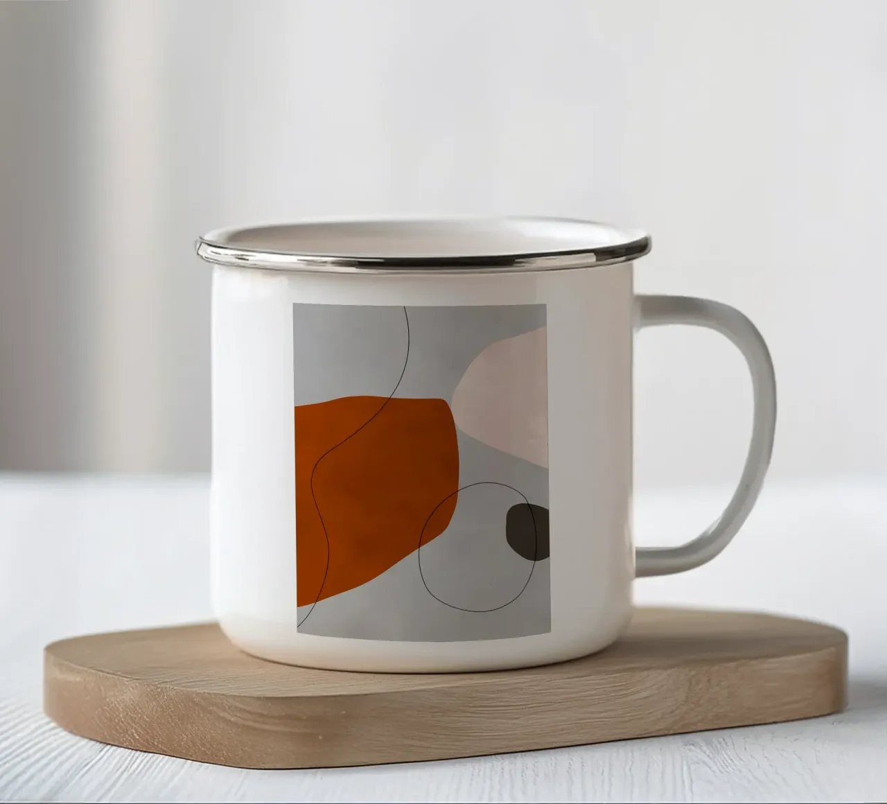 abstrakte Formen Kurven geometrische Formen orange Form Emaille Tasse von Janine P McGuire