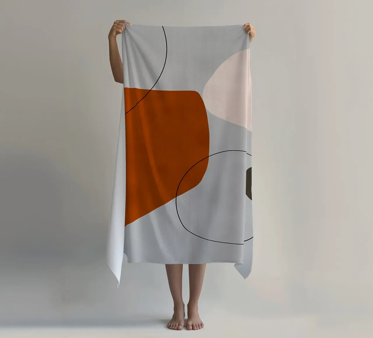 abstracte vormen krommen geometrische vormen oranje vorm strandhanddoek van Janine P McGuire