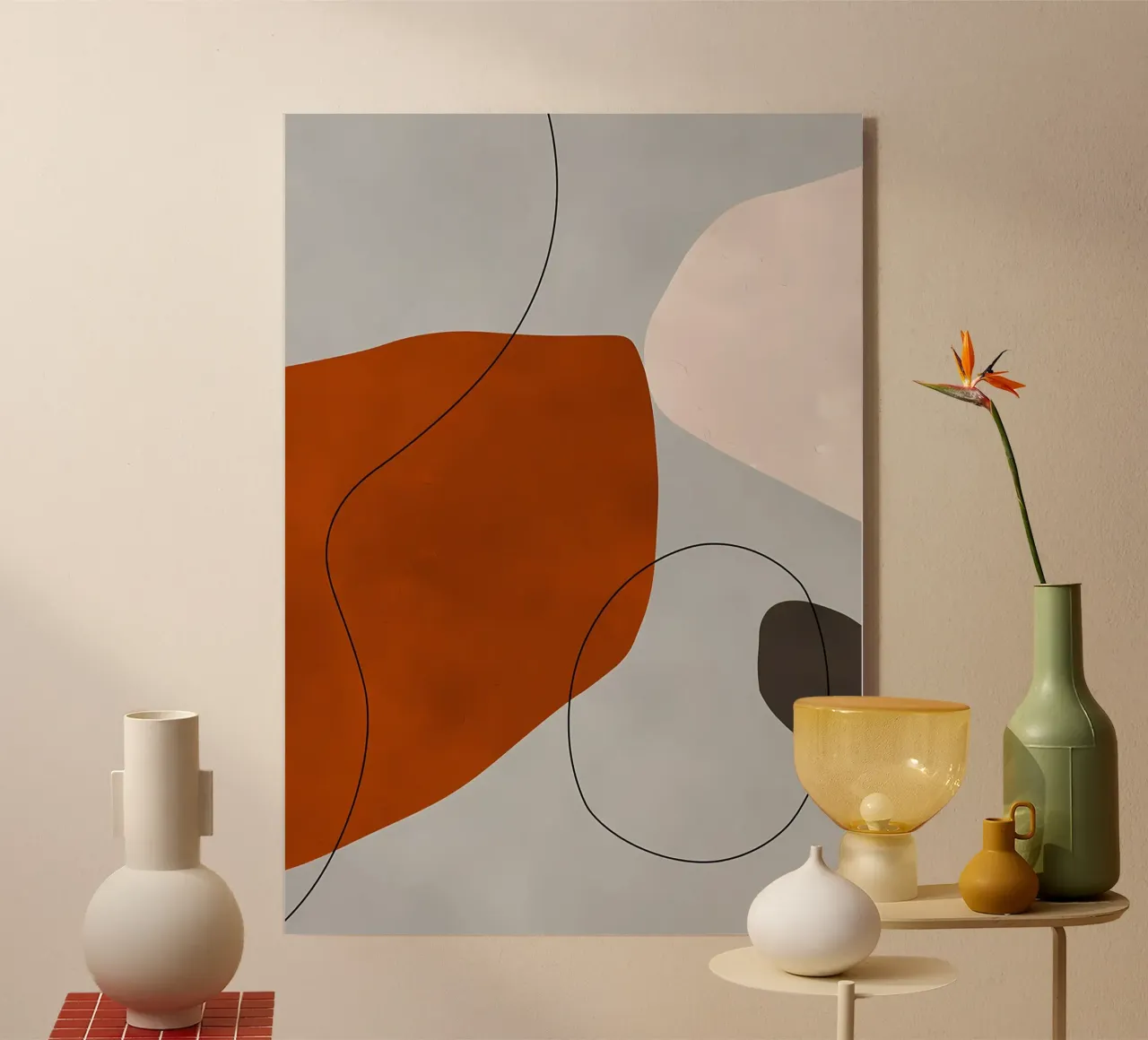 abstracte vormen krommen geometrische vormen oranje vorm acryl van Janine P McGuire
