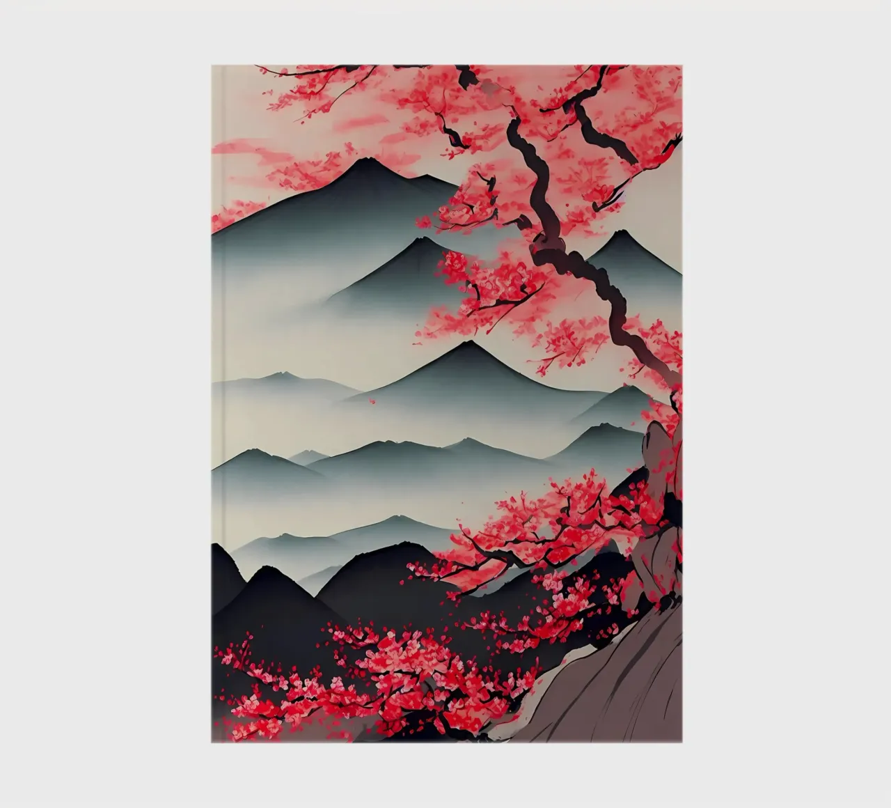 mountains cherry blossom sakura tree landscape notebook by Janine P McGuire