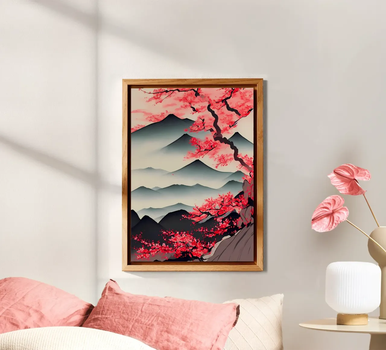 montagne ciliegio in fiore sakura albero paesaggio alluminio dibond da Janine P McGuire