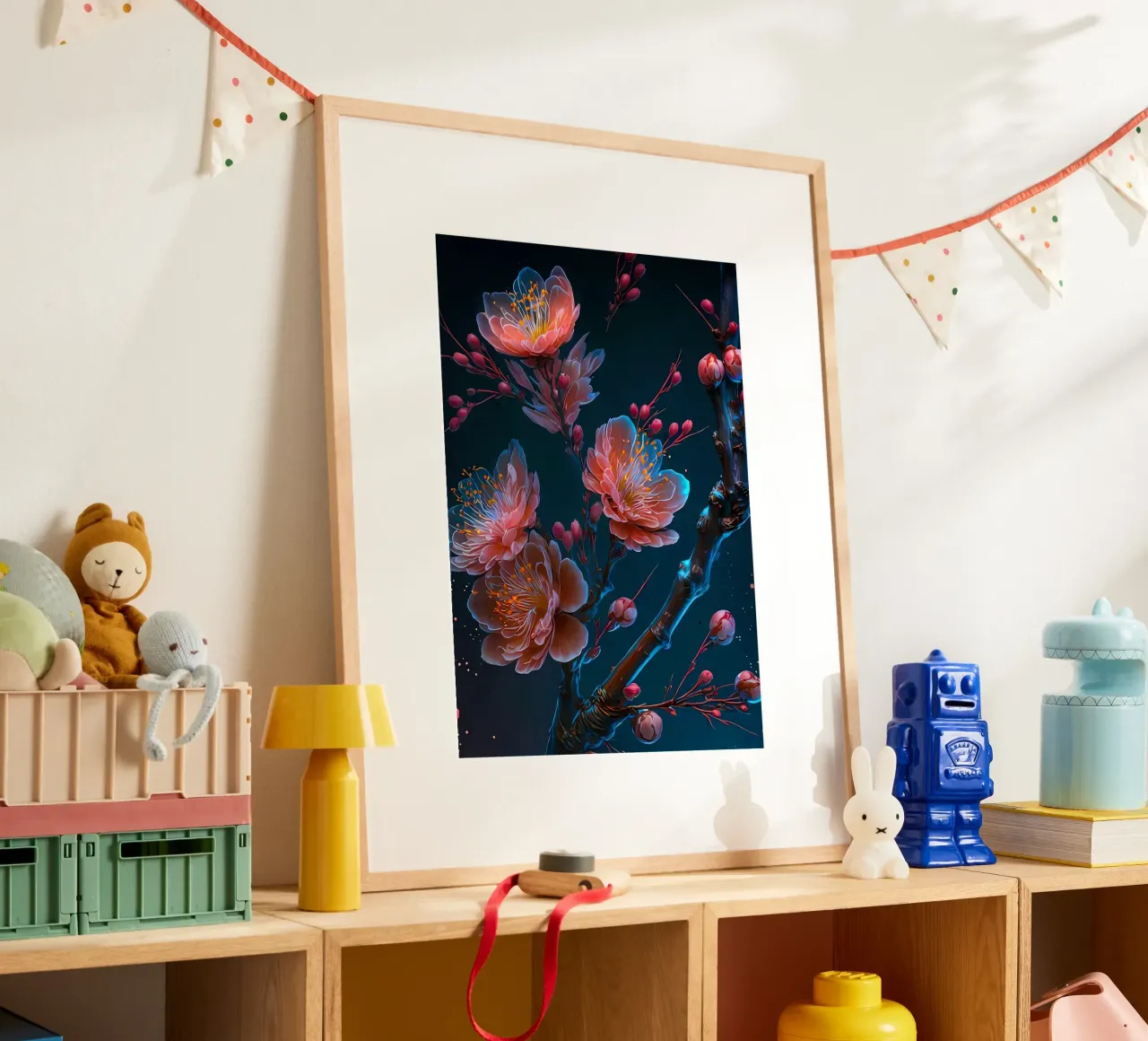 fiori rami petali fiori boccioli poster con telaio in plastica da Janine P McGuire