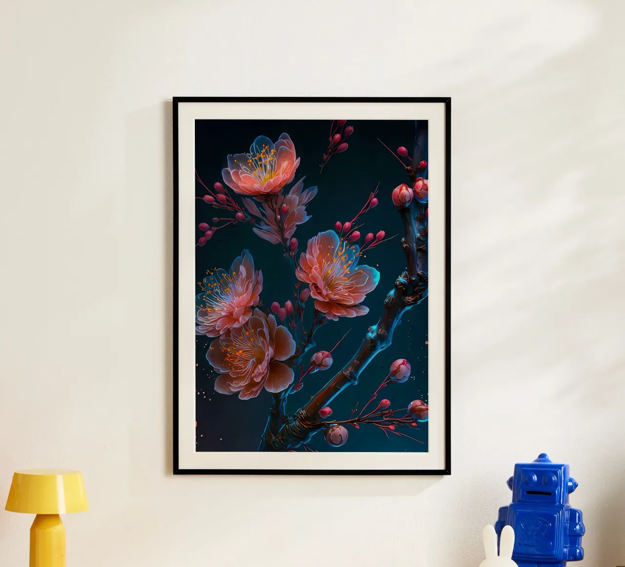 fiori rami petali fiori boccioli poster con telaio in plastica da Janine P McGuire