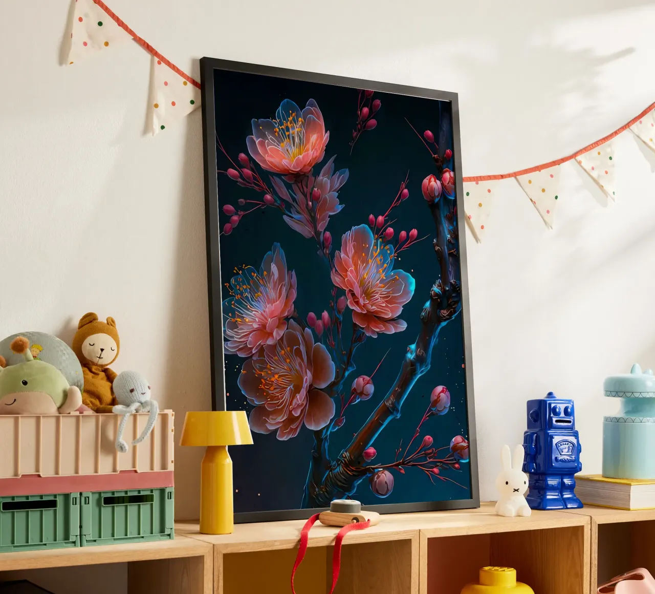 fiori rami petali fiori boccioli poster con telaio in plastica da Janine P McGuire