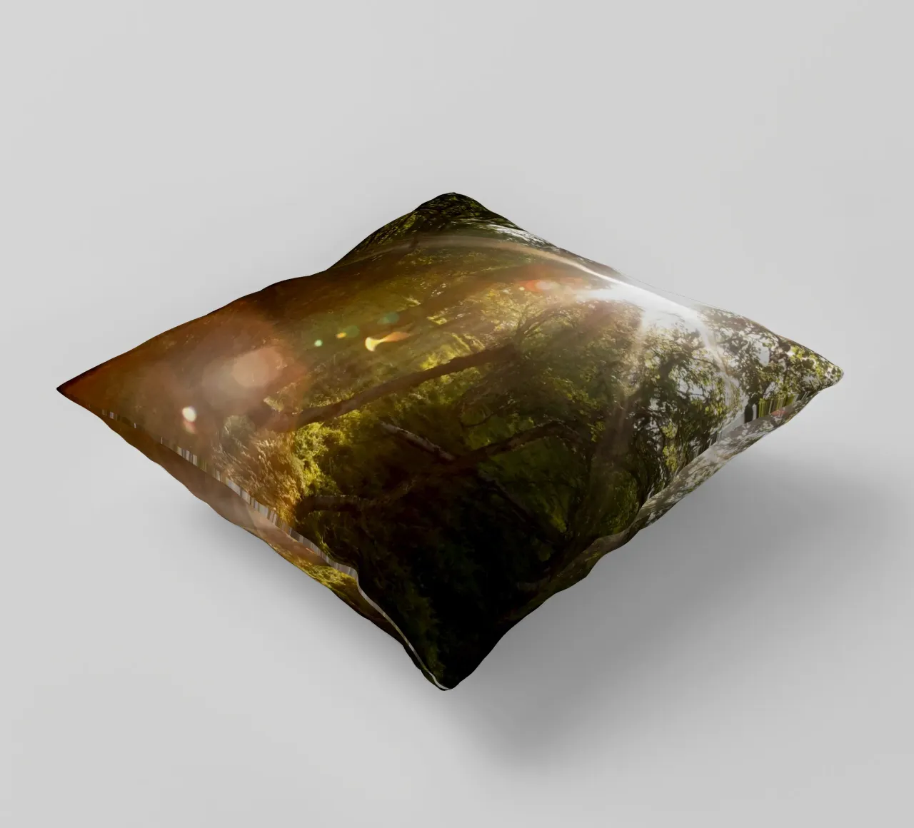 Sunlight streaming through the trees decorative cushion by karijn_landscapes