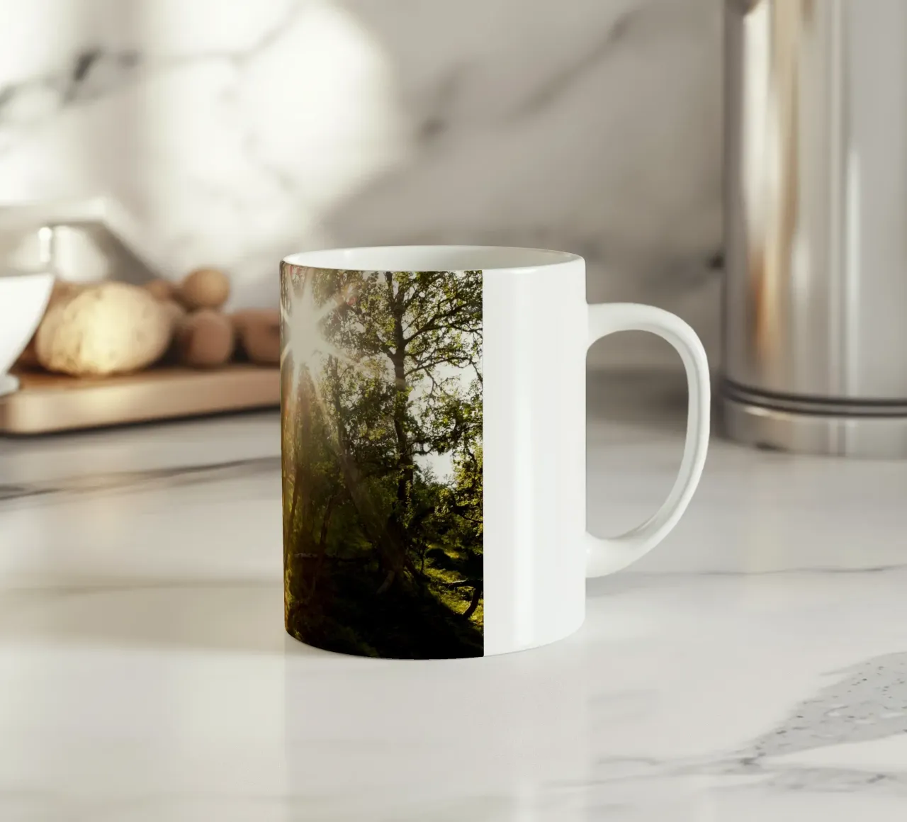 Sunlight streaming through the trees ceramic mug by karijn_landscapes