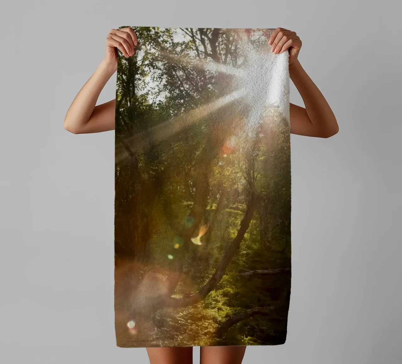 Sunlight streaming through the trees towel by karijn_landscapes
